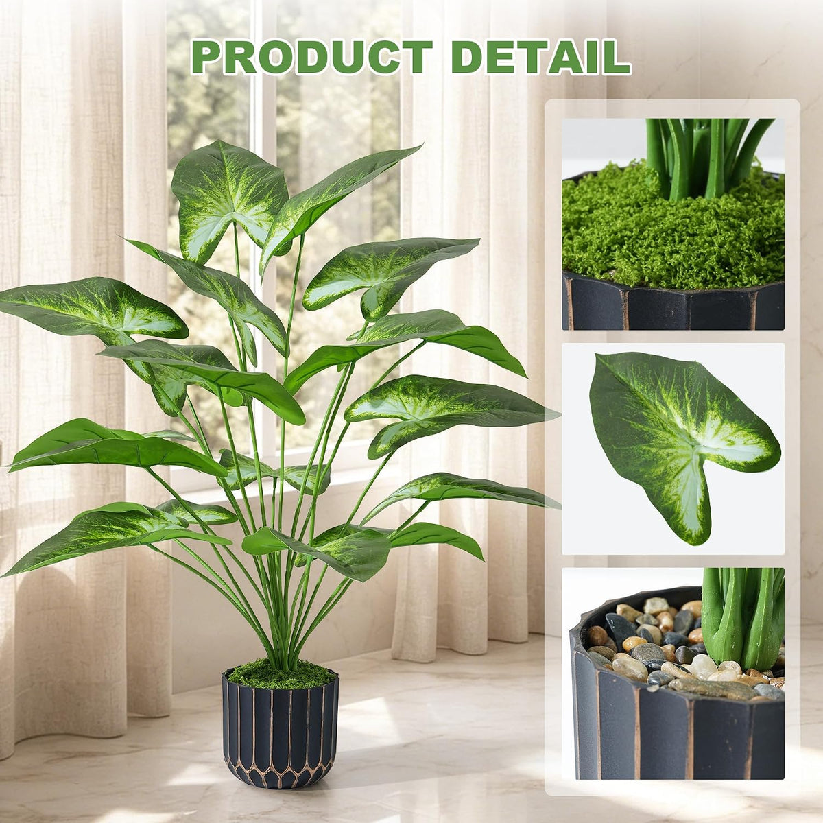 Fake Plants Monstera Plant, 28" Artificial Potted Plants Indoor with Black Gold Pot for Home Decor, Faux Plants Greenery for Living Room Bedroom Office Entryway Porch House Decoration