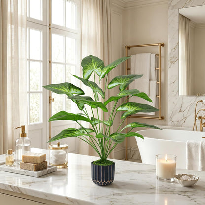 Fake Plants Monstera Plant, 28" Artificial Potted Plants Indoor with Black Gold Pot for Home Decor, Faux Plants Greenery for Living Room Bedroom Office Entryway Porch House Decoration