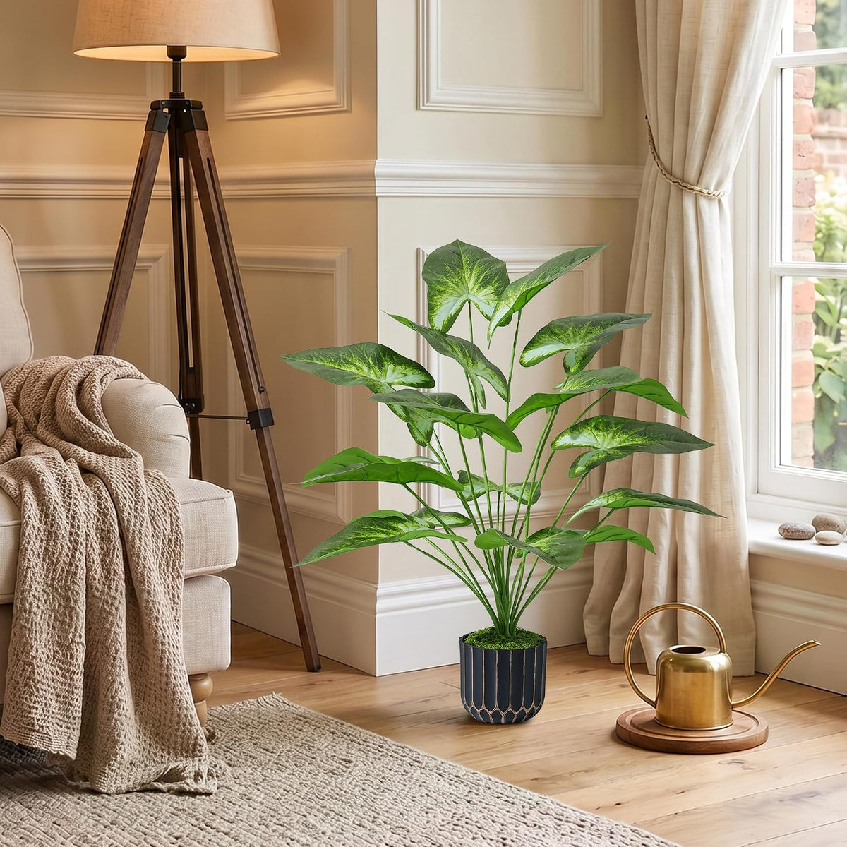 Fake Plants Monstera Plant, 28" Artificial Potted Plants Indoor with Black Gold Pot for Home Decor, Faux Plants Greenery for Living Room Bedroom Office Entryway Porch House Decoration