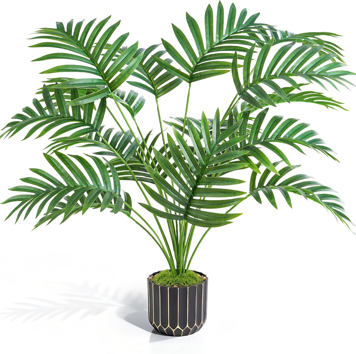 Fake Plants Monstera Plant, 28" Artificial Potted Plants Indoor with Black Gold Pot for Home Decor, Faux Plants Greenery for Living Room Bedroom Office Entryway Porch House Decoration