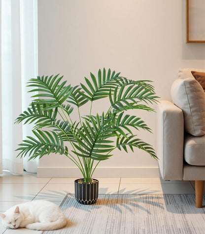 Fake Plants Monstera Plant, 28" Artificial Potted Plants Indoor with Black Gold Pot for Home Decor, Faux Plants Greenery for Living Room Bedroom Office Entryway Porch House Decoration