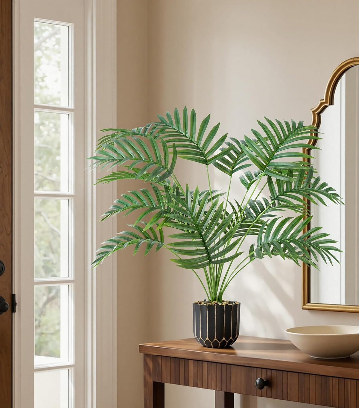 Fake Plants Monstera Plant, 28" Artificial Potted Plants Indoor with Black Gold Pot for Home Decor, Faux Plants Greenery for Living Room Bedroom Office Entryway Porch House Decoration