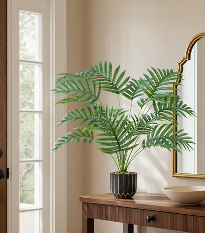 Fake Plants Monstera Plant, 28" Artificial Potted Plants Indoor with Black Gold Pot for Home Decor, Faux Plants Greenery for Living Room Bedroom Office Entryway Porch House Decoration