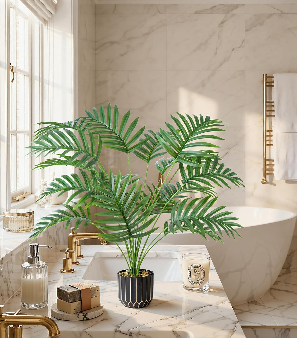 Fake Plants Monstera Plant, 28" Artificial Potted Plants Indoor with Black Gold Pot for Home Decor, Faux Plants Greenery for Living Room Bedroom Office Entryway Porch House Decoration