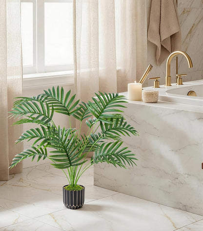 Fake Plants Monstera Plant, 28" Artificial Potted Plants Indoor with Black Gold Pot for Home Decor, Faux Plants Greenery for Living Room Bedroom Office Entryway Porch House Decoration