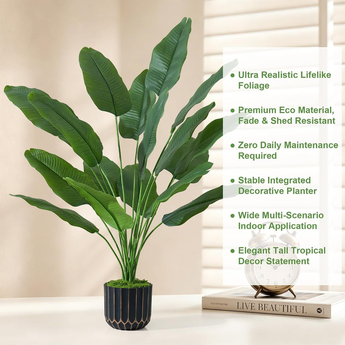 Fake Plants Monstera Plant, 28" Artificial Potted Plants Indoor with Black Gold Pot for Home Decor, Faux Plants Greenery for Living Room Bedroom Office Entryway Porch House Decoration