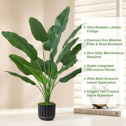 Fake Plants Monstera Plant, 28" Artificial Potted Plants Indoor with Black Gold Pot for Home Decor, Faux Plants Greenery for Living Room Bedroom Office Entryway Porch House Decoration