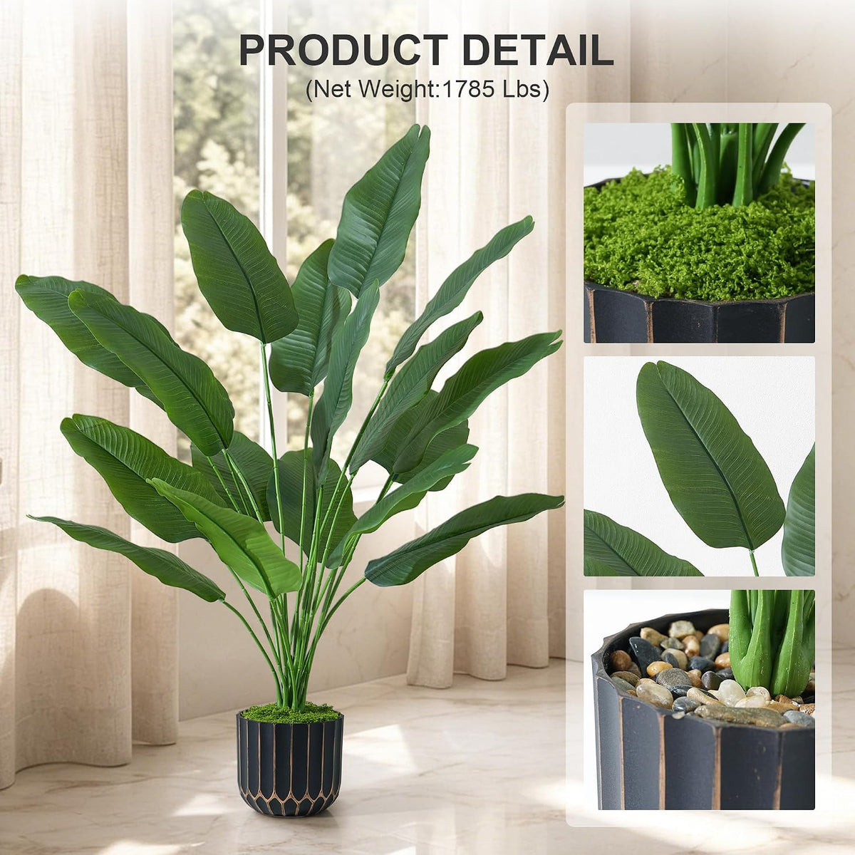 Fake Plants Monstera Plant, 28" Artificial Potted Plants Indoor with Black Gold Pot for Home Decor, Faux Plants Greenery for Living Room Bedroom Office Entryway Porch House Decoration