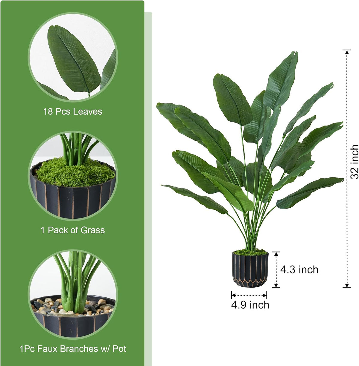 Fake Plants Monstera Plant, 28" Artificial Potted Plants Indoor with Black Gold Pot for Home Decor, Faux Plants Greenery for Living Room Bedroom Office Entryway Porch House Decoration
