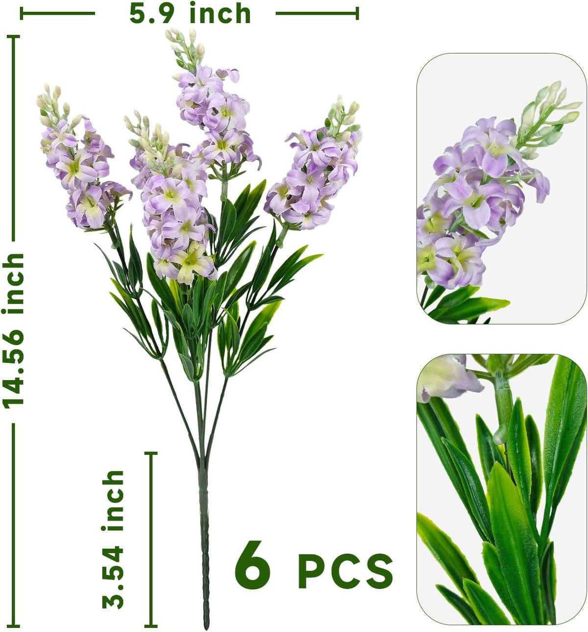 6 Bundles Artificial Lilacs Flowers Fake Silk Flower Faux Plastic Plant Floral Arrangement for Home Indoor Outdoor Garden Window Box Porch Pots Patio Planters Table Vase Decor(Purple)