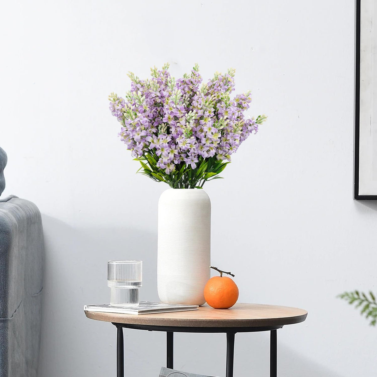 6 Bundles Artificial Lilacs Flowers Fake Silk Flower Faux Plastic Plant Floral Arrangement for Home Indoor Outdoor Garden Window Box Porch Pots Patio Planters Table Vase Decor(Purple)