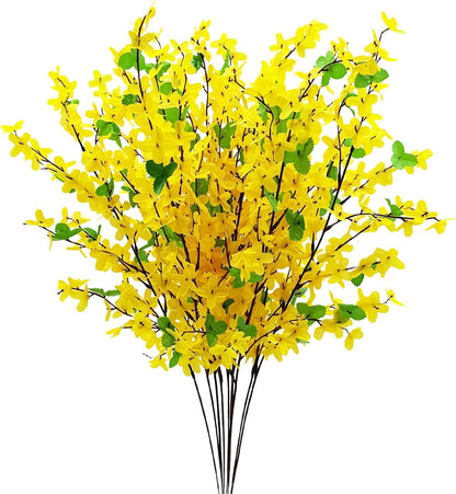 10PCS Artificial Forsythia Flowers Fake Forsythia Stem 25.5" Silk Yellow Winter Jasmine Branches Artificial Orchids Flower for Home Table Wedding Graveyard Kitchen Office Decoration.