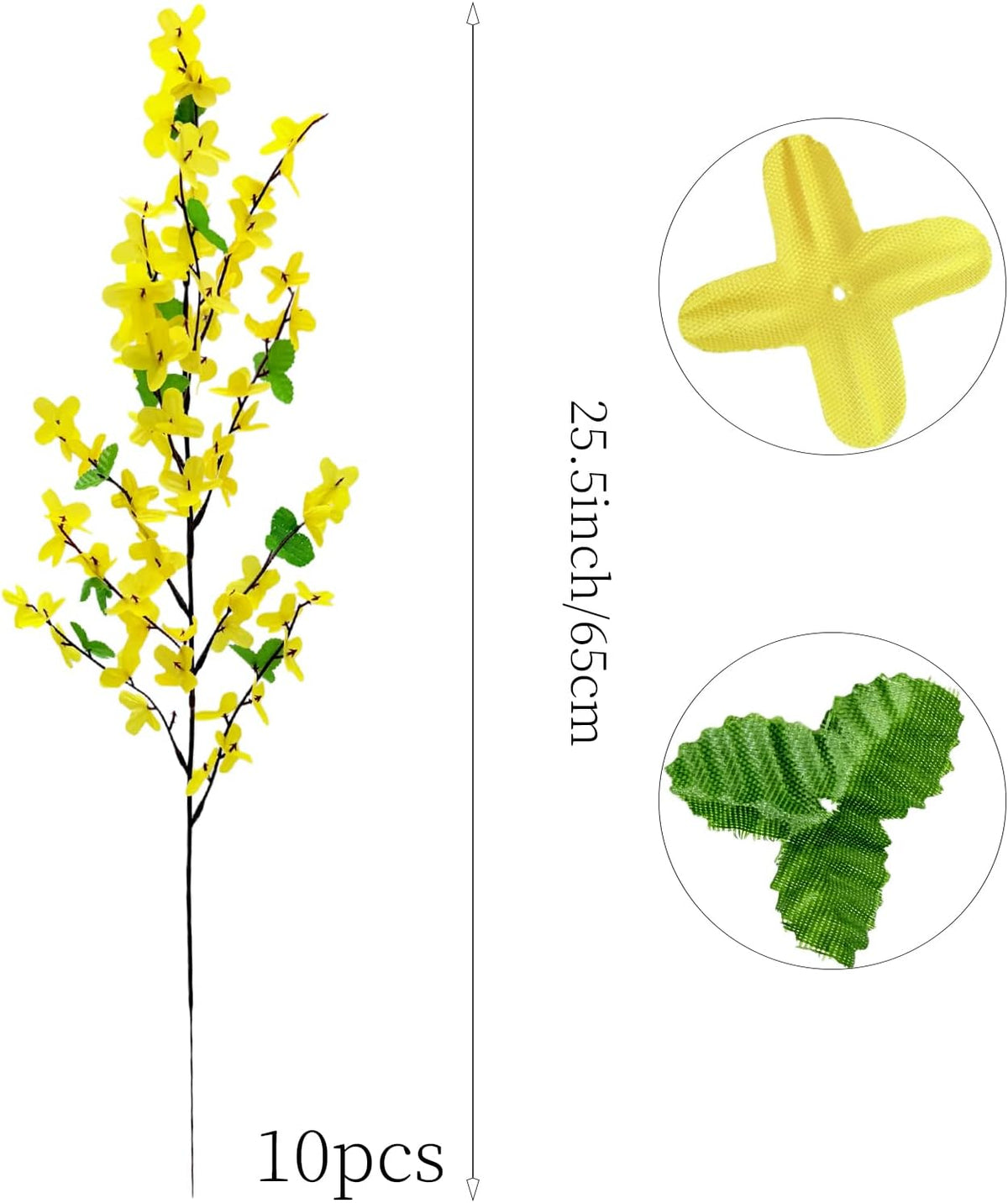 10PCS Artificial Forsythia Flowers Fake Forsythia Stem 25.5" Silk Yellow Winter Jasmine Branches Artificial Orchids Flower for Home Table Wedding Graveyard Kitchen Office Decoration.