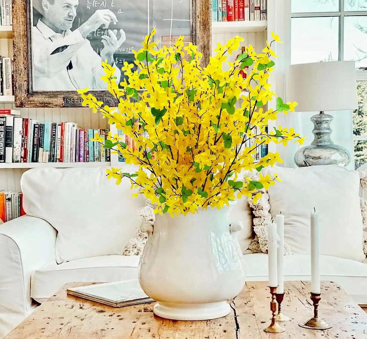 10PCS Artificial Forsythia Flowers Fake Forsythia Stem 25.5" Silk Yellow Winter Jasmine Branches Artificial Orchids Flower for Home Table Wedding Graveyard Kitchen Office Decoration.