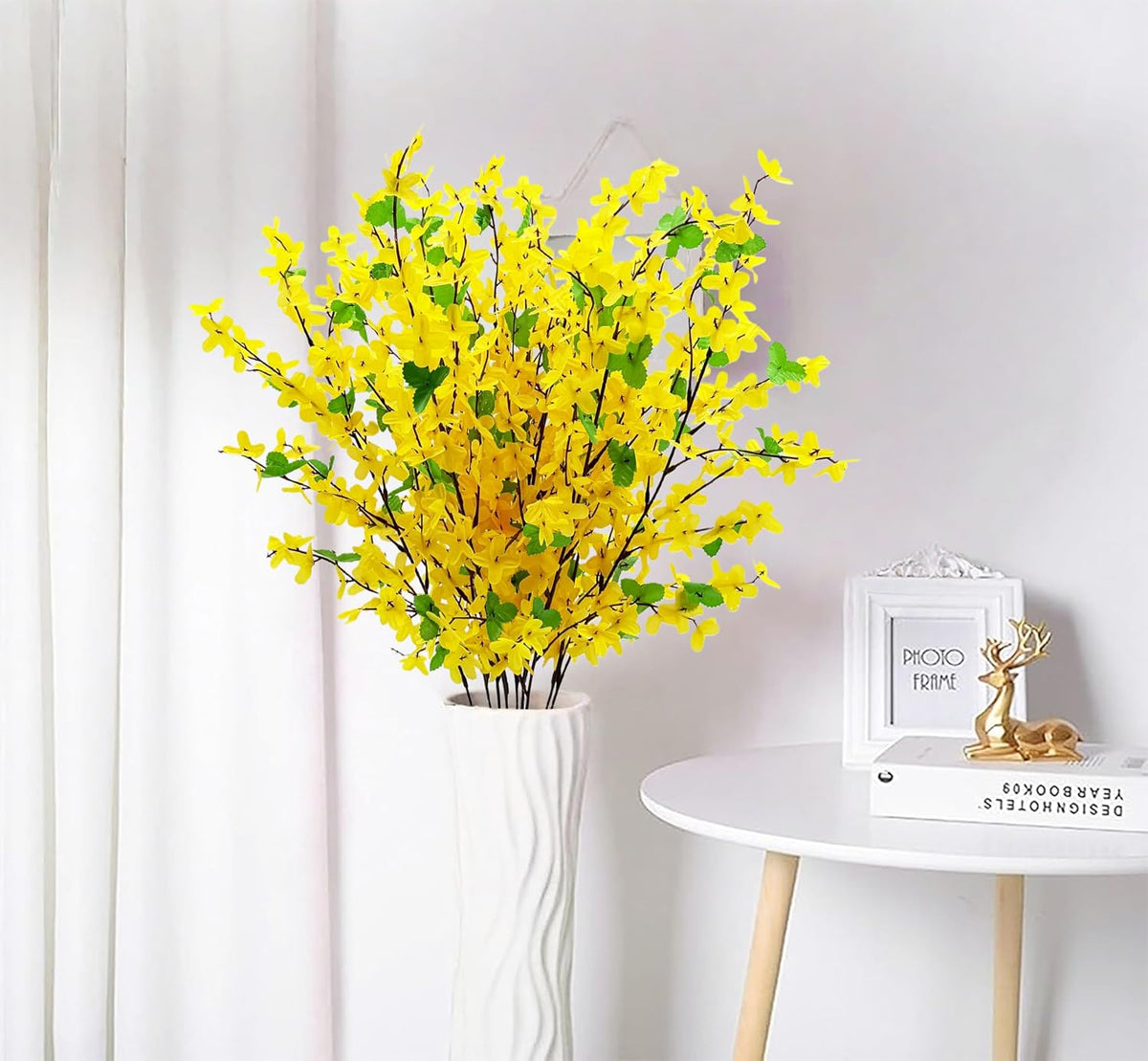 10PCS Artificial Forsythia Flowers Fake Forsythia Stem 25.5" Silk Yellow Winter Jasmine Branches Artificial Orchids Flower for Home Table Wedding Graveyard Kitchen Office Decoration.