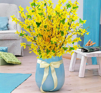 10PCS Artificial Forsythia Flowers Fake Forsythia Stem 25.5" Silk Yellow Winter Jasmine Branches Artificial Orchids Flower for Home Table Wedding Graveyard Kitchen Office Decoration.
