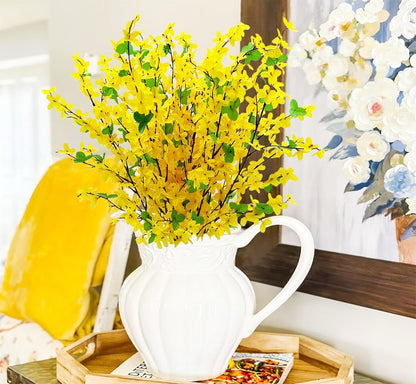 10PCS Artificial Forsythia Flowers Fake Forsythia Stem 25.5" Silk Yellow Winter Jasmine Branches Artificial Orchids Flower for Home Table Wedding Graveyard Kitchen Office Decoration.