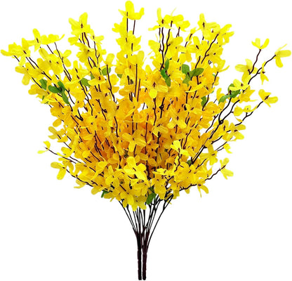 10PCS Artificial Forsythia Flowers Fake Forsythia Stem 25.5" Silk Yellow Winter Jasmine Branches Artificial Orchids Flower for Home Table Wedding Graveyard Kitchen Office Decoration.