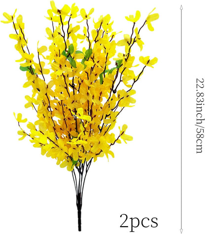 10PCS Artificial Forsythia Flowers Fake Forsythia Stem 25.5" Silk Yellow Winter Jasmine Branches Artificial Orchids Flower for Home Table Wedding Graveyard Kitchen Office Decoration.