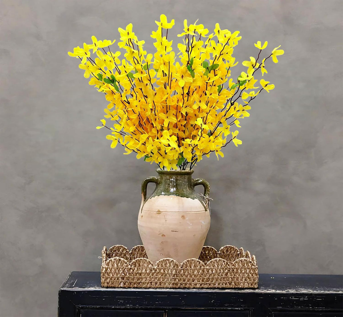 10PCS Artificial Forsythia Flowers Fake Forsythia Stem 25.5" Silk Yellow Winter Jasmine Branches Artificial Orchids Flower for Home Table Wedding Graveyard Kitchen Office Decoration.