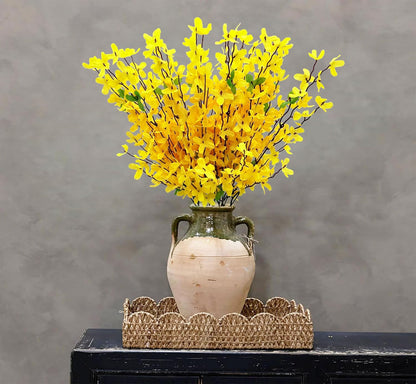 10PCS Artificial Forsythia Flowers Fake Forsythia Stem 25.5" Silk Yellow Winter Jasmine Branches Artificial Orchids Flower for Home Table Wedding Graveyard Kitchen Office Decoration.