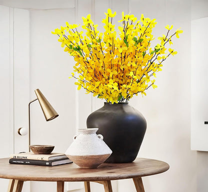 10PCS Artificial Forsythia Flowers Fake Forsythia Stem 25.5" Silk Yellow Winter Jasmine Branches Artificial Orchids Flower for Home Table Wedding Graveyard Kitchen Office Decoration.