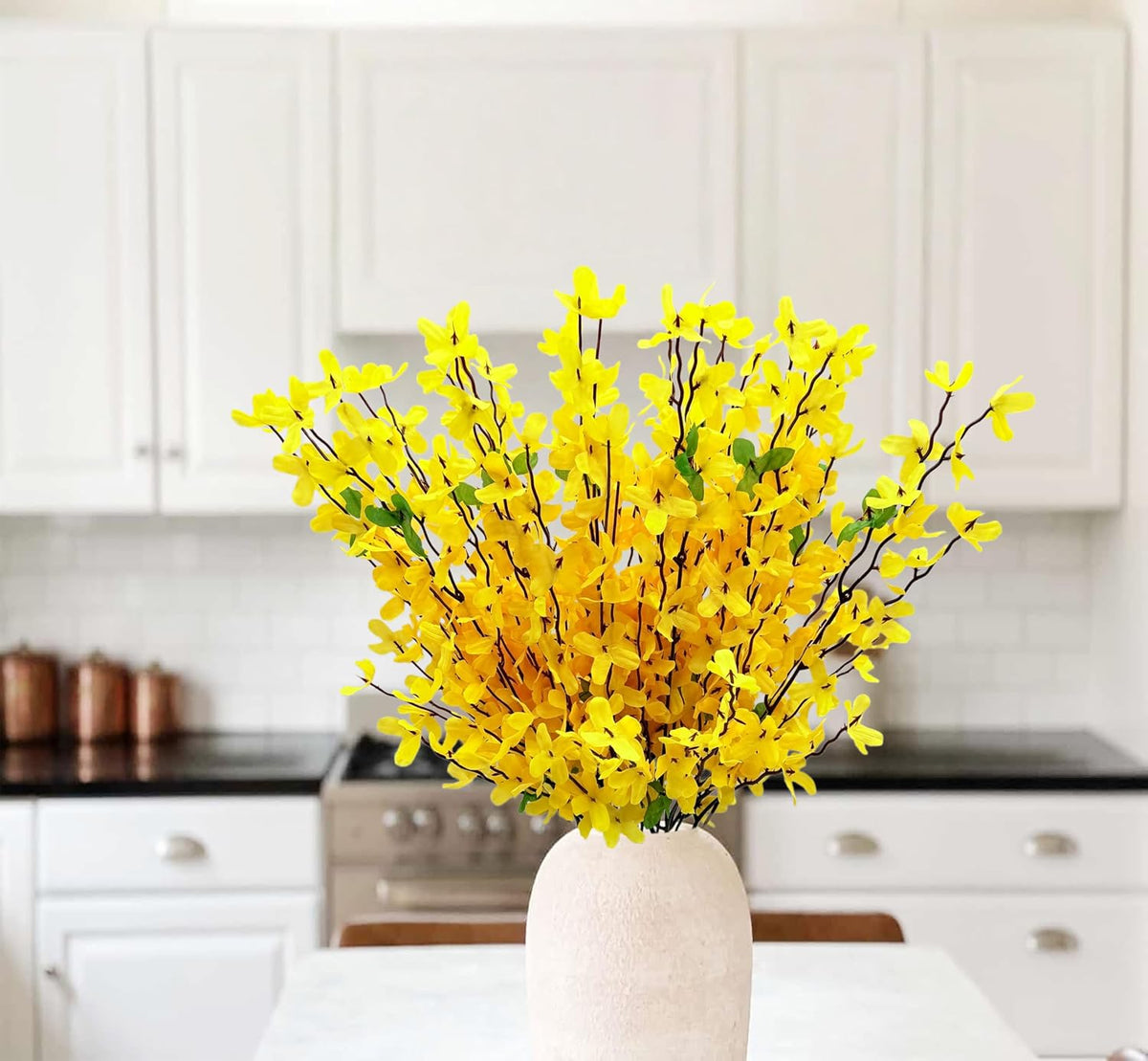 10PCS Artificial Forsythia Flowers Fake Forsythia Stem 25.5" Silk Yellow Winter Jasmine Branches Artificial Orchids Flower for Home Table Wedding Graveyard Kitchen Office Decoration.