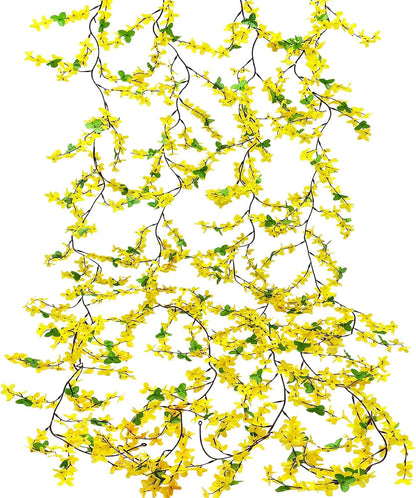 10PCS Artificial Forsythia Flowers Fake Forsythia Stem 25.5" Silk Yellow Winter Jasmine Branches Artificial Orchids Flower for Home Table Wedding Graveyard Kitchen Office Decoration.