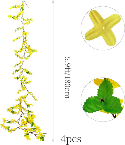 10PCS Artificial Forsythia Flowers Fake Forsythia Stem 25.5" Silk Yellow Winter Jasmine Branches Artificial Orchids Flower for Home Table Wedding Graveyard Kitchen Office Decoration.