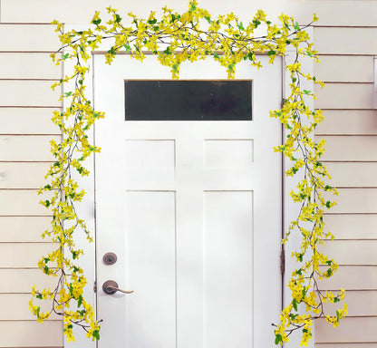 10PCS Artificial Forsythia Flowers Fake Forsythia Stem 25.5" Silk Yellow Winter Jasmine Branches Artificial Orchids Flower for Home Table Wedding Graveyard Kitchen Office Decoration.