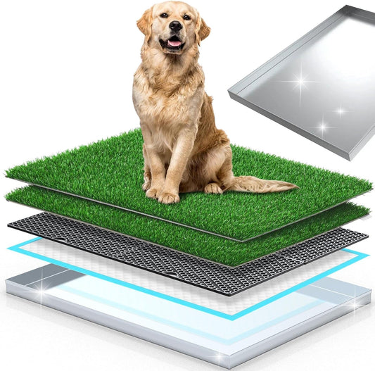 Odor-Free Stainless Steel Dog Grass Pad with Tray, Indoor Dog Potty for Apartment, Easy Clean Reusable Dog Toilet, Large Pet Pee Grass System for Small Medium Large Dogs
