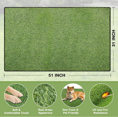 Artificial Grass for Dogs Potty, Reusable Pet Training Mat for Home and Travel, Washable Hemmed Edge Grass Pee Pad with Drainage Holes, Easy to Clean (31"x51")