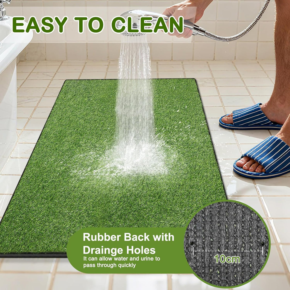 Artificial Grass for Dogs Potty, Reusable Pet Training Mat for Home and Travel, Washable Hemmed Edge Grass Pee Pad with Drainage Holes, Easy to Clean (31"x51")