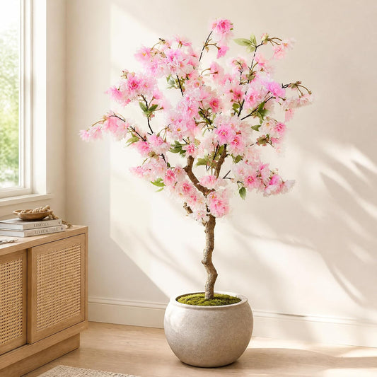 4FT Artificial Cherry Blossom Tree, Pink Faux Flower Tree in Pot for Home