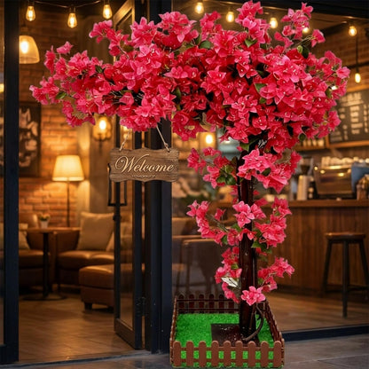 8.2FT Artificial Cherry Blossom Tree with Pink Flowers, Faux Tree for Wedding, Home, Party, Indoor Decor (Red Bougainvillea, 8.2FT x 6.56FT /98.5INCH x 78INCH)
