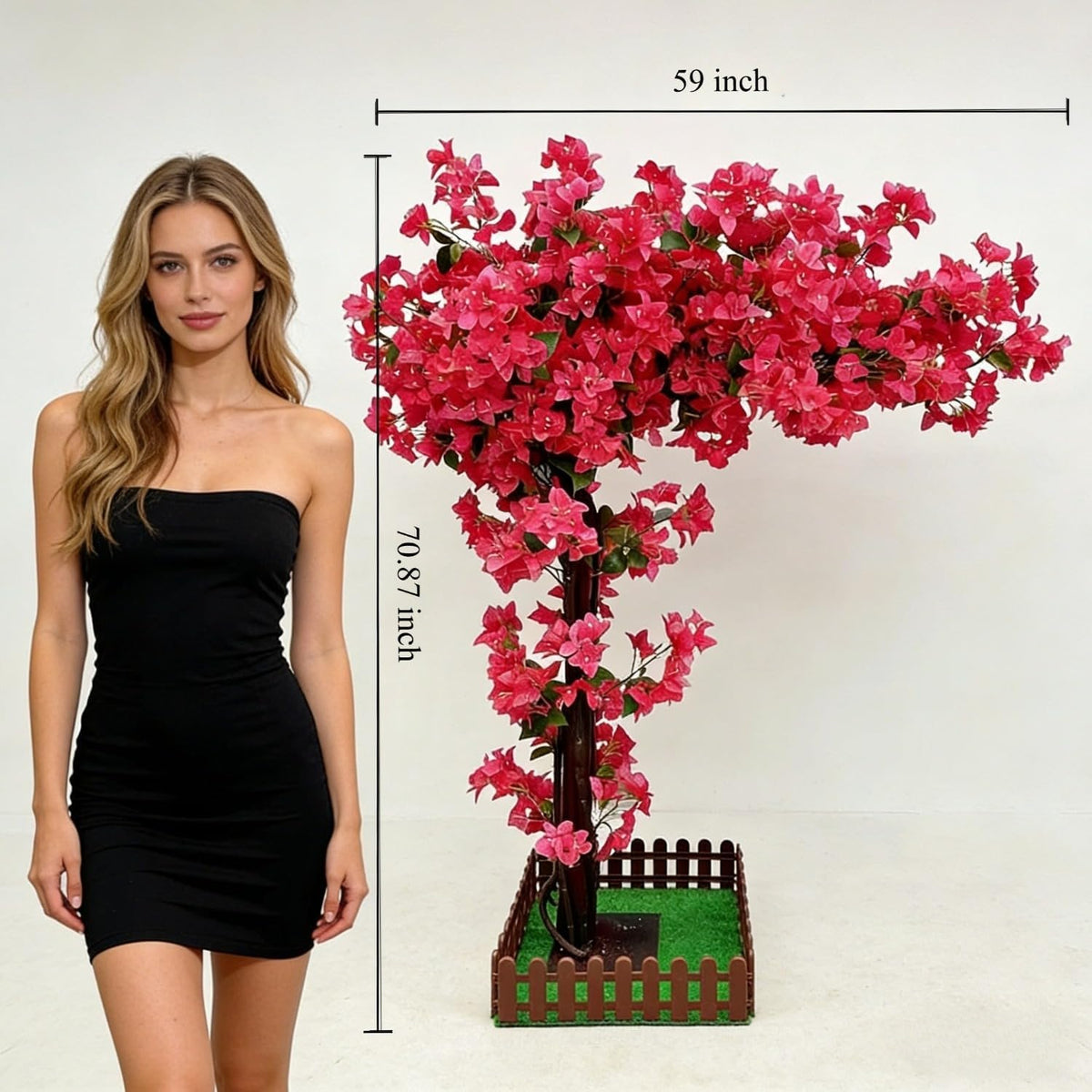 8.2FT Artificial Cherry Blossom Tree with Pink Flowers, Faux Tree for Wedding, Home, Party, Indoor Decor (Red Bougainvillea, 8.2FT x 6.56FT /98.5INCH x 78INCH)
