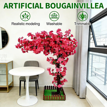 8.2FT Artificial Cherry Blossom Tree with Pink Flowers, Faux Tree for Wedding, Home, Party, Indoor Decor (Red Bougainvillea, 8.2FT x 6.56FT /98.5INCH x 78INCH)
