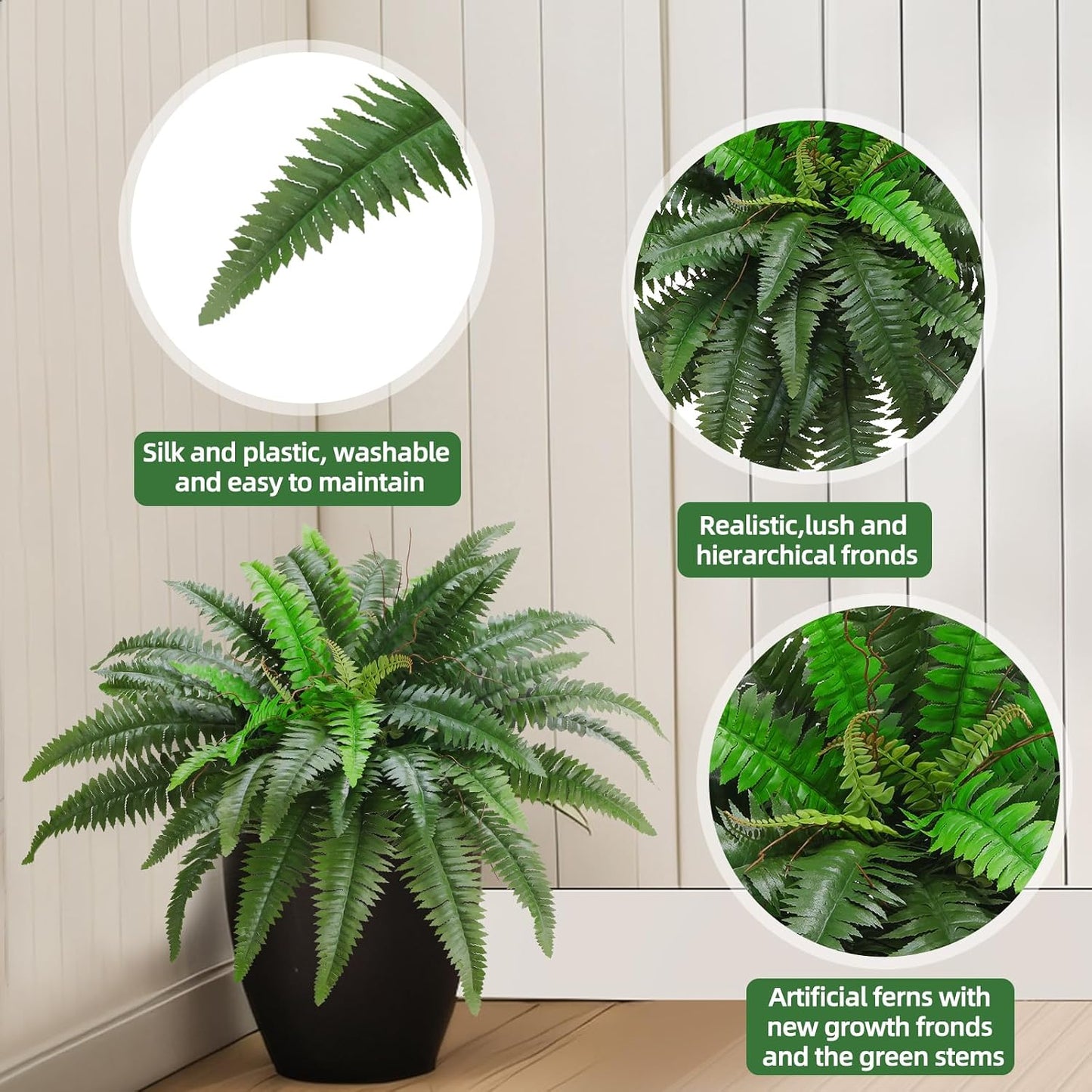 38" Artificial Boston Ferns Bush Plants, Set of 2, Large Faux Ferns Hanging Decor with 47 Fronds, Fake Vines Indoor Or Outdoors Planter for Home and Office Decor