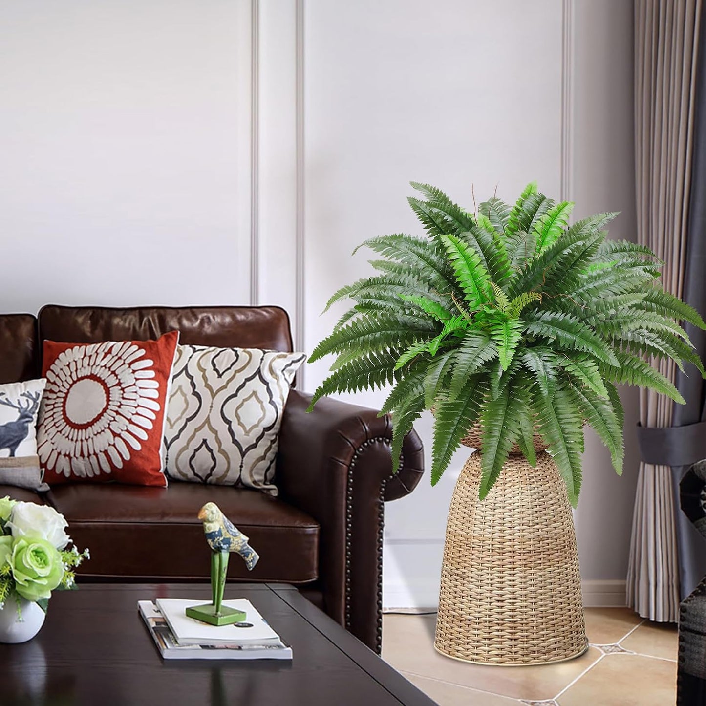 38" Artificial Boston Ferns Bush Plants, Set of 2, Large Faux Ferns Hanging Decor with 47 Fronds, Fake Vines Indoor Or Outdoors Planter for Home and Office Decor