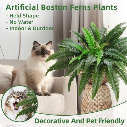 38" Artificial Boston Ferns Bush Plants, Set of 2, Large Faux Ferns Hanging Decor with 47 Fronds, Fake Vines Indoor Or Outdoors Planter for Home and Office Decor