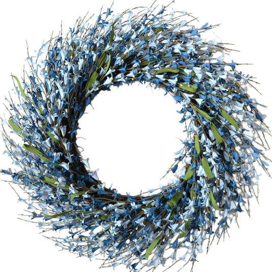 26 Inch Spring Wreaths for Front Door, Large Artificial Forsythia Flowers Wreath, Spring Summer Floral Wreath All Season for Home, Wall, Window, Porch, Wedding, Farmhouse Decor (Yellow)