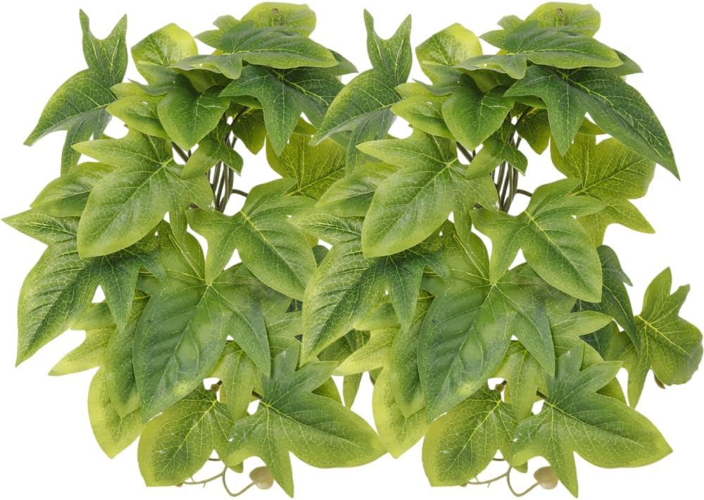 2Pack Reptile Fake Plants for Terrarium, Snake Tank Accessories, Habitat Decor Artificial Hanging Plants with Suction Cup - Fake Monstera