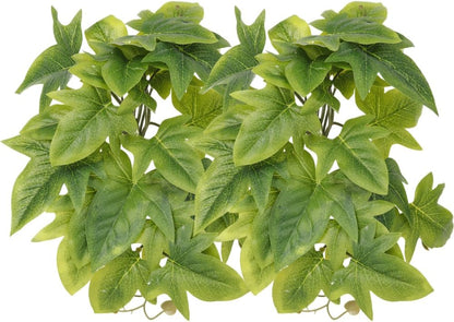 2Pack Reptile Fake Plants for Terrarium, Snake Tank Accessories, Habitat Decor Artificial Hanging Plants with Suction Cup - Fake Monstera