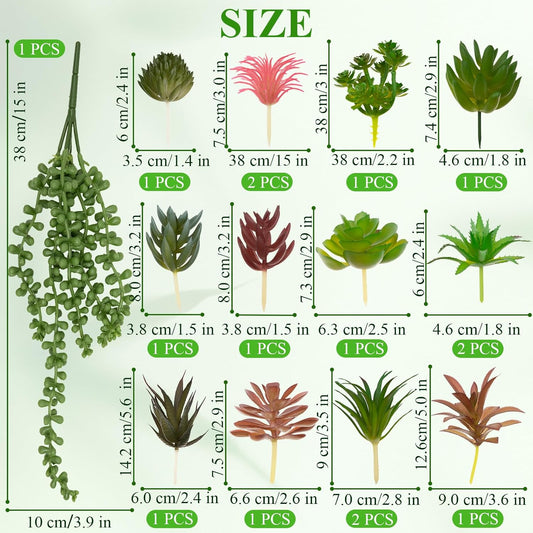 16 Pcs Artificial Succulents Plants Faux Plastic Succulents Assortment in Green & Colorful Tones for DIY Crafts, Floral Walls, Home, Garden, Office Decor, Party & Cake Decorations