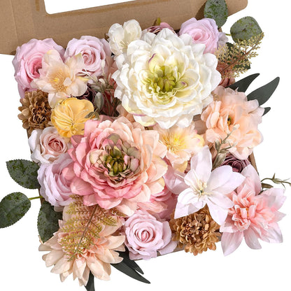 Artificial Flower Box Set Faux Flowers Fake Roses with Stems for DIY | Silk Pink Flowers for DIY Wedding Bouquets Bridal Shower Centerpieces Arrangements Party Tables Decorations