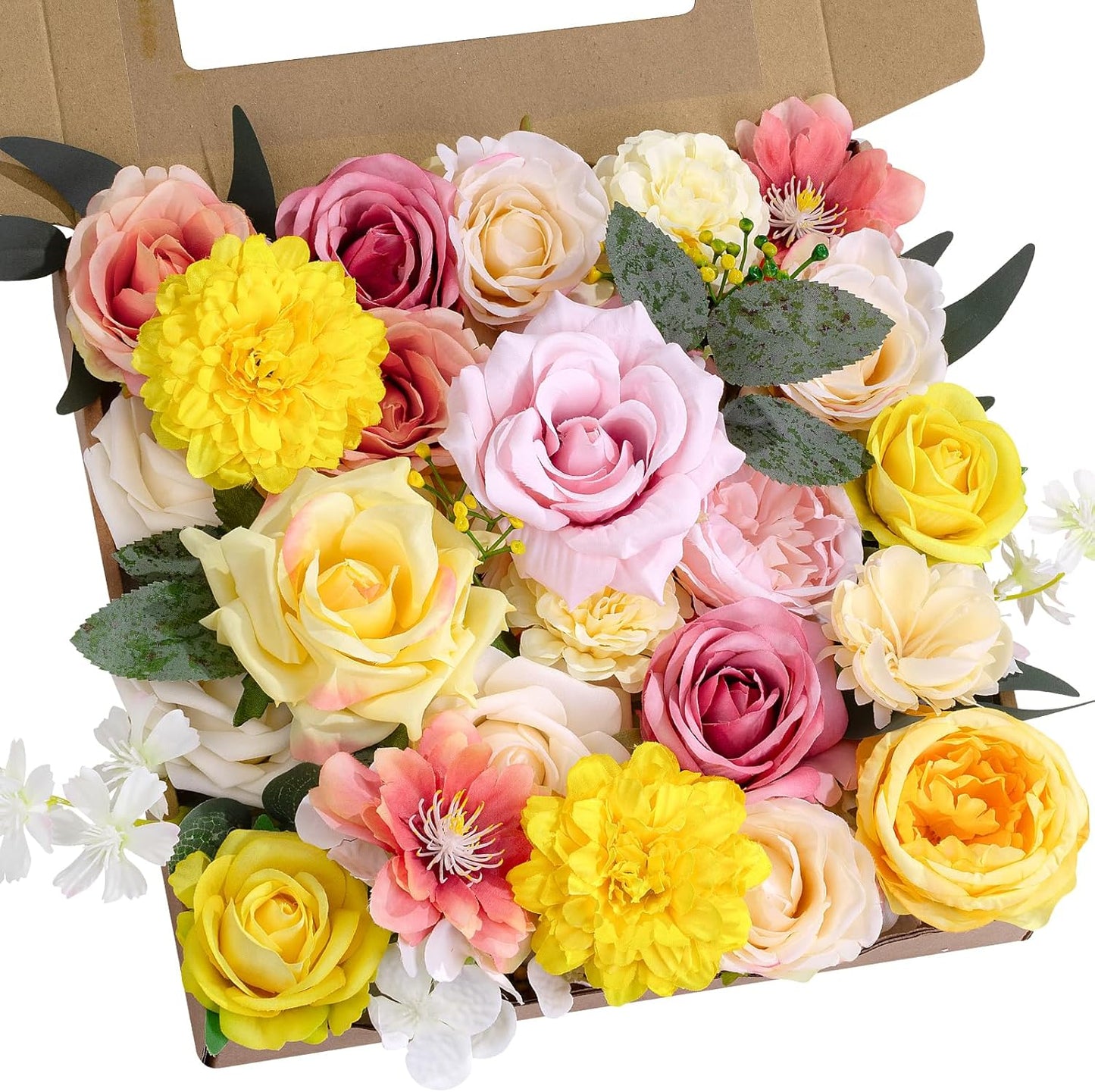 Artificial Flower Box Set Faux Flowers Fake Roses with Stems for DIY | Silk Pink Flowers for DIY Wedding Bouquets Bridal Shower Centerpieces Arrangements Party Tables Decorations