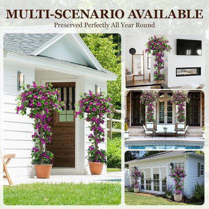 5FT Bougainvillea Artificial Tree for Outdoors or Indoors | Faux Bougainvillea Tree Realistic Wood with Flowers in Plastic Pot front porch plants, Home, Office, Purple
