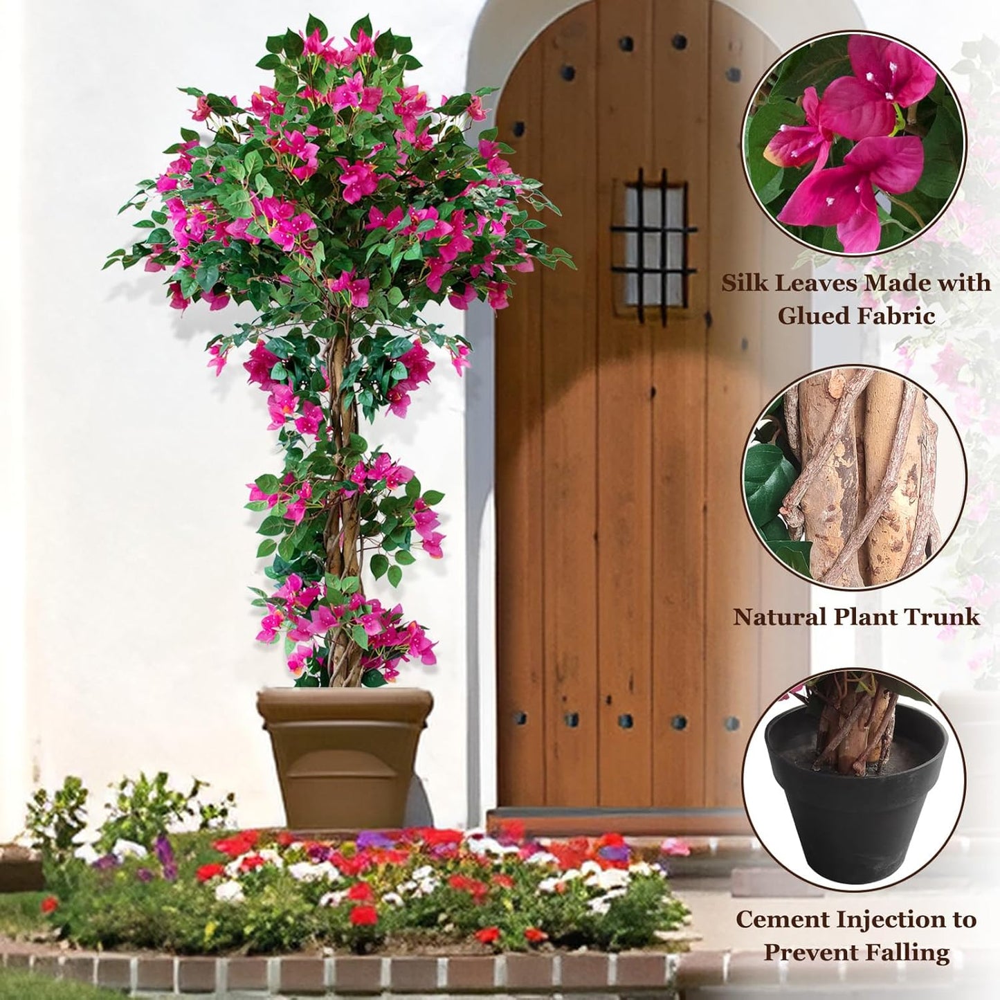 5FT Bougainvillea Artificial Tree for Outdoors or Indoors | Faux Bougainvillea Tree Realistic Wood with Flowers in Plastic Pot front porch plants, Home, Office, Purple