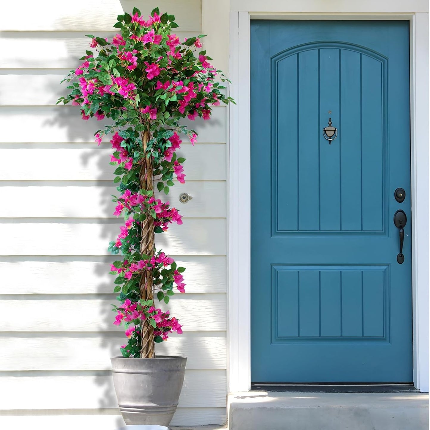 5FT Bougainvillea Artificial Tree for Outdoors or Indoors | Faux Bougainvillea Tree Realistic Wood with Flowers in Plastic Pot front porch plants, Home, Office, Purple