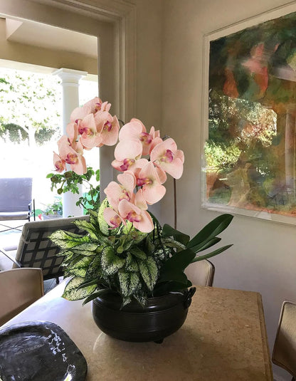 2pcs Champagne Pink Orchid Artificial Flowers, 34.3" Real Touch Fake Orchid Latex Phalaenopsis Branches for Home Party Wedding Bridal Shower Decoration